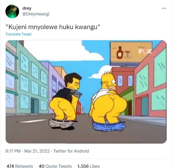 Drey dreymwangi 'kujeni mnyolewe huku kwangu translate tweet 9.17 pm mar 21, twi