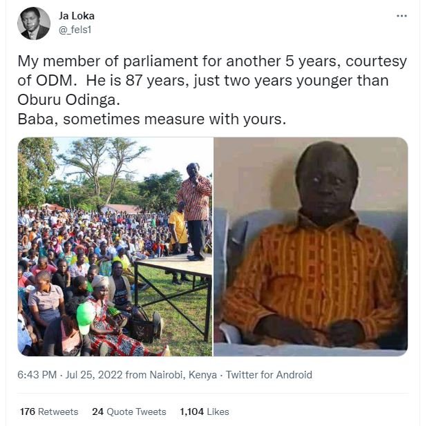 Ja loka telsi my member of parliament for another 5 years, courtesy of odm. he i