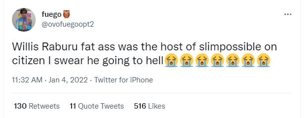 fuego ovofuegoopt2 Willis Raburu fat ass was the host of slimpossible on citizen