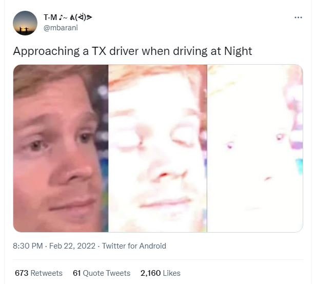 T.m a mbarani approaching a tx driver when driving at night 8.30 pm feb 22, twit