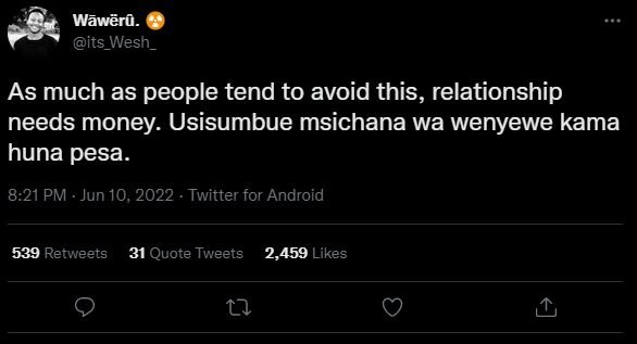 Wãwëru. its_wesh_ as much as people tend to avoid this, relationship needs money