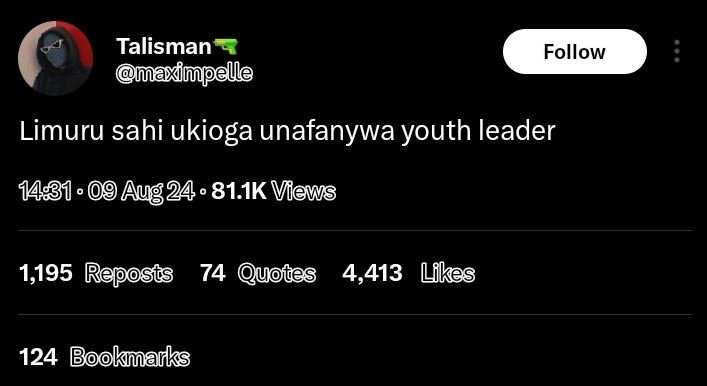 Talisman mmaximpelle follow limuru sahi ukioga unafanywa youth leader aug24 . 81