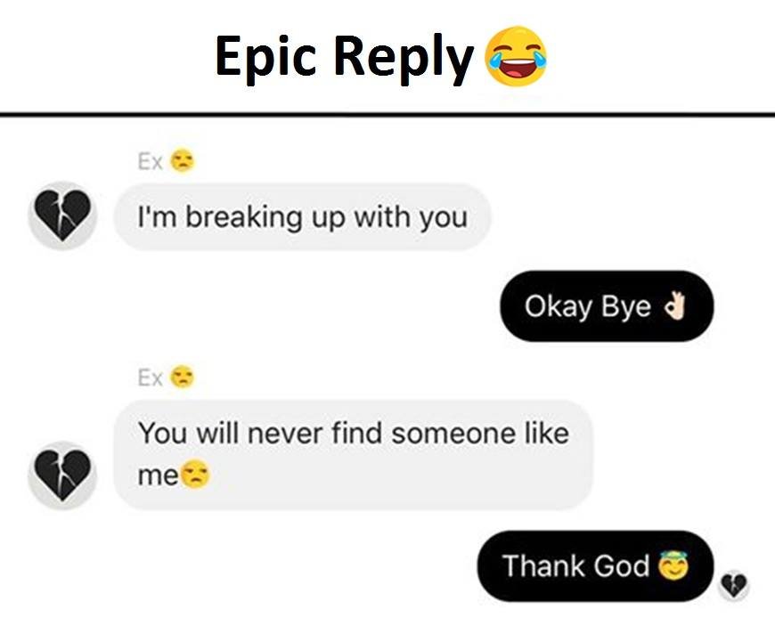 Epic reply ex i'm breaking up with you okay bye ex you will never find someone l