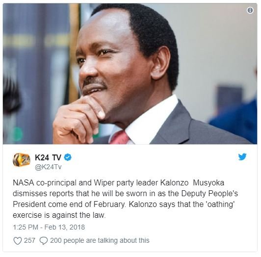 K24 tv k24tv nasa coprincipal and wiper party leader kalonzo musyoka dismisses r