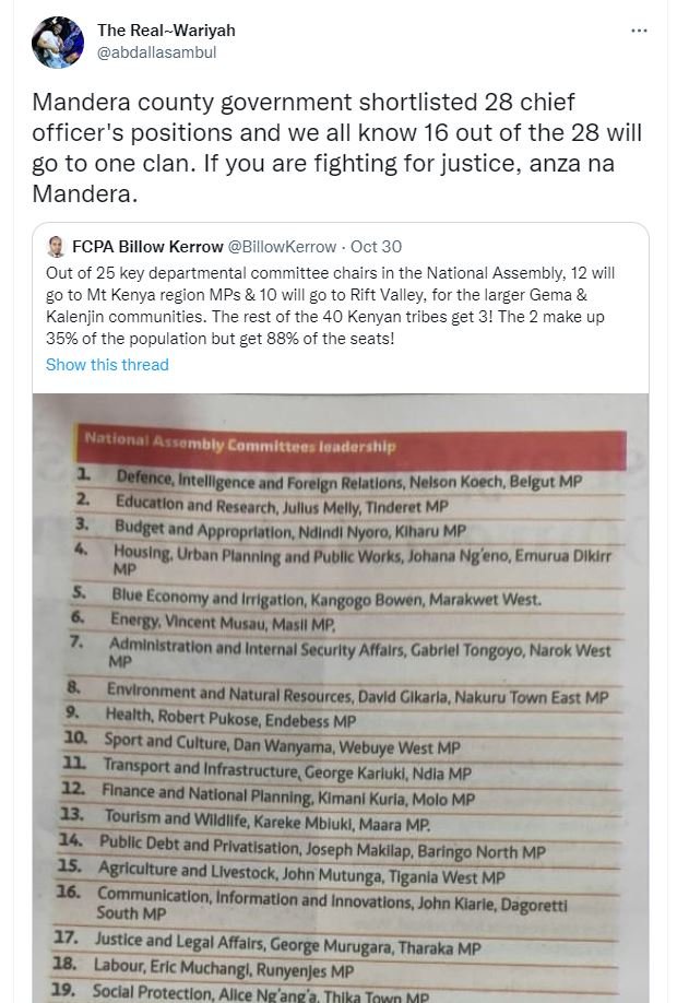 The realwariyah abdallasambul mandera county government shortlisted 28 chief off