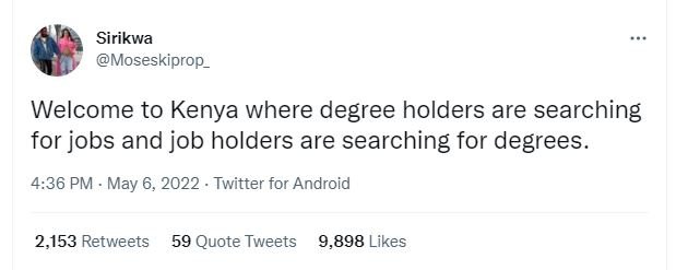 Sirikwa moseskiprop_ welcome to kenya where degree holders are searching for job