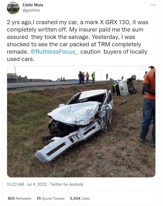 Eddie muia goetline 2 yrs ago, crashed my car, a mark x grx 130, it was complete