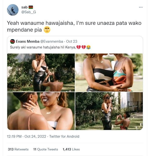 Sab sab yeah wanaume hawajaisha, i'm sure unaeza pata wako mpendane pia evans me