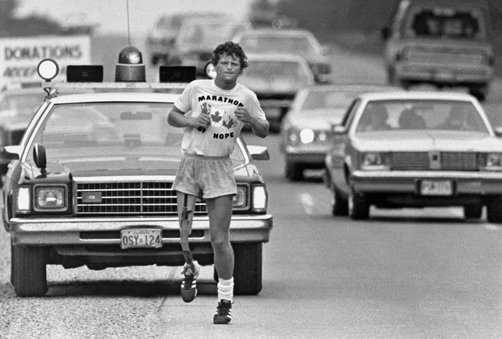 Terry Fox in Toronto during his Marathon of Hope cross-country run (July 1980)