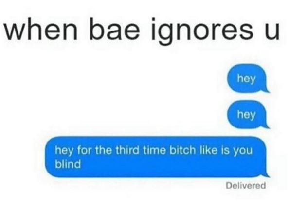 When bae ignores u hey hey for the third time bitch like is you blind dellvered