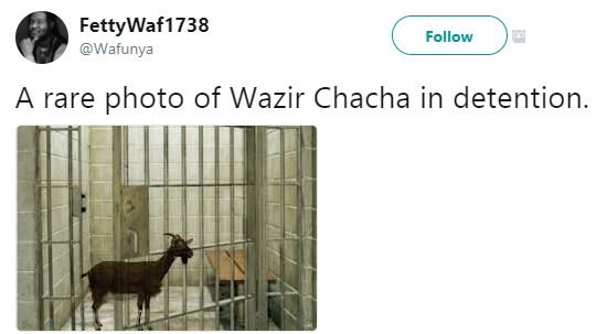 Fettywaf1738 wafunya follow a rare photo of wazir chacha in detention.