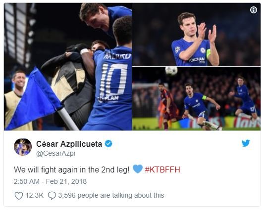 Lu césar azpilicueta cesarazpi we will fight again in the 2nd leg! ktbffh 2.50 a