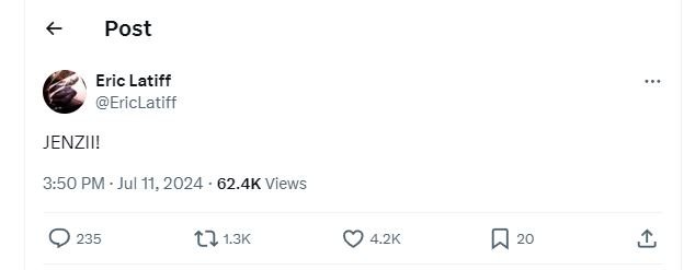 Post eric latiff ericlatiff jenzii! 3.50 pm jul 11, 62.4k views 235 l7 1.3k 4.2k