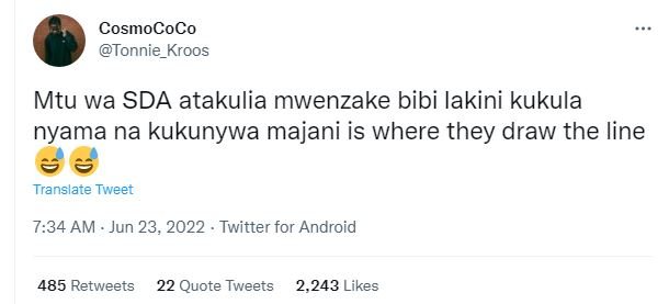Cosmococo tonnie_kroos mtu wa sda atakulia mwenzake bibi lakini kukula nyama na