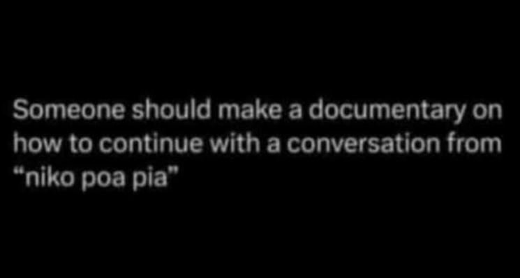 Someone should make a documentary on how t0 continue with a conversation from ni
