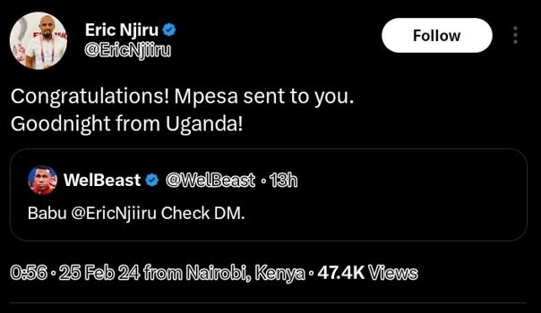 Eric njiru eficqjiiru follow congratulations! mpesa sent to you goodnight from u