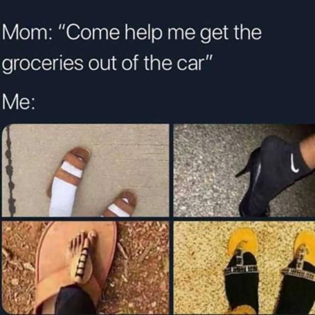 Mom come help me get the groceries out of the car' me