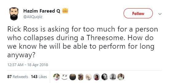 Hazim fareed q aliquqiiz follow rick ross is asking for too much for a person wh