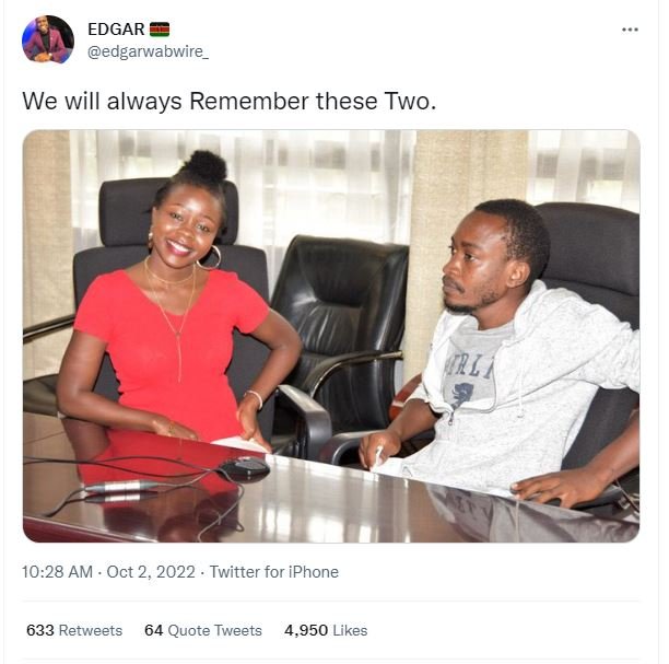 Edgar edgarwabwire we will always remember these two. rl 10.28 am oct 2, twitter