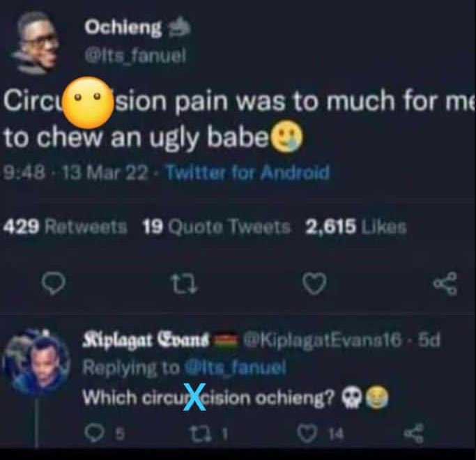 Ochleng sics tonuel circu ision pain was to much for m to chew an ugly babe 9 48