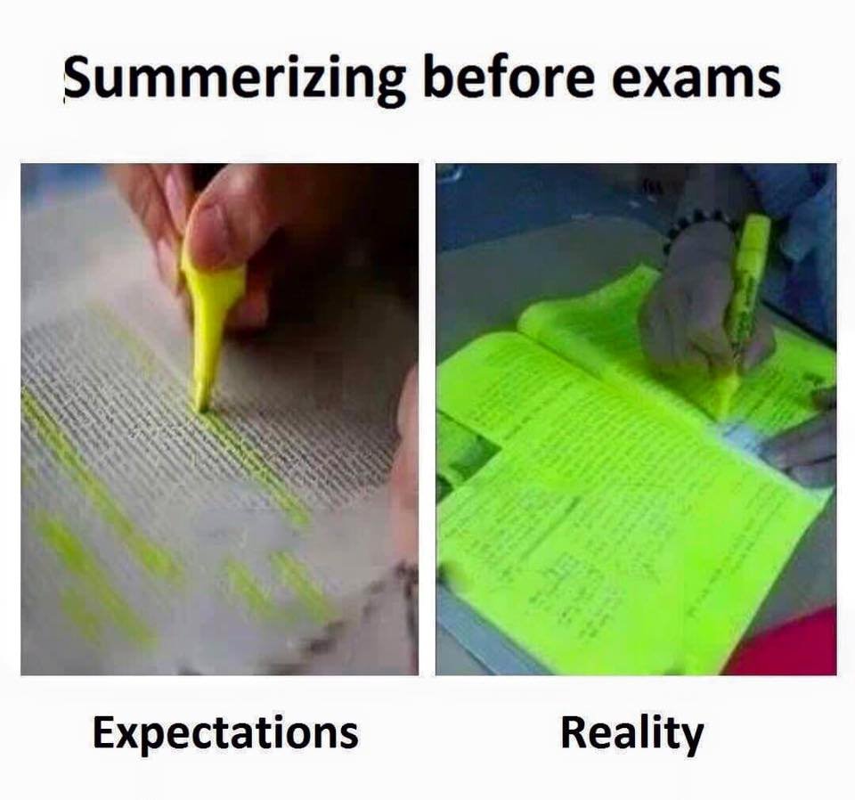 Summerizing before exams expectations reality