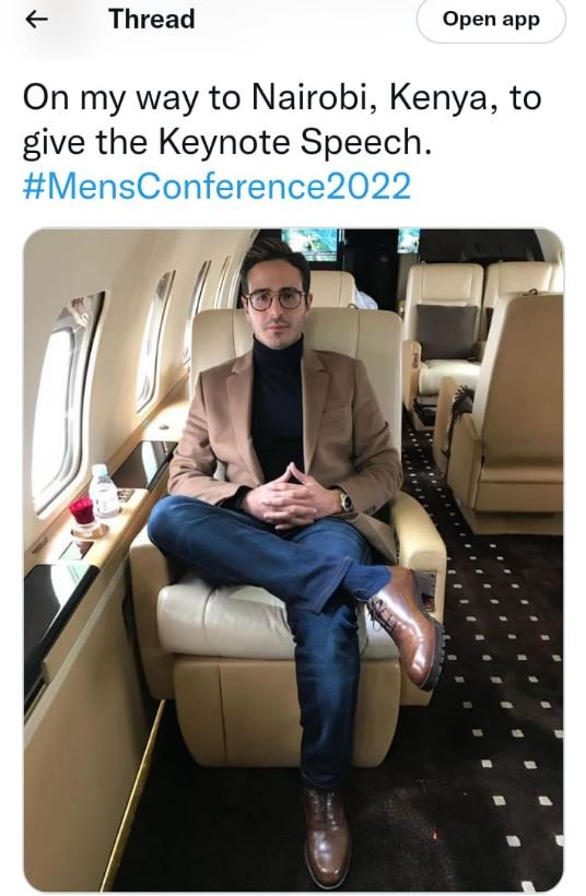 Thread Open app On my way to Nairobi, Kenya, to give the Keynote Speech. MensCon