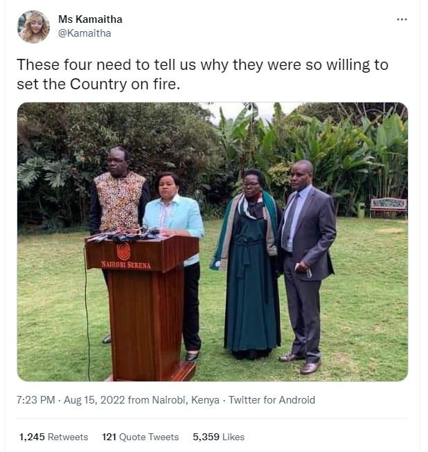 Ms kamaitha kamaitha these four need to tell us why they were so willing to set