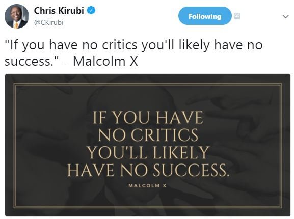 Chris kirubi ckirubi following if you have no critics you'll likely have no succ