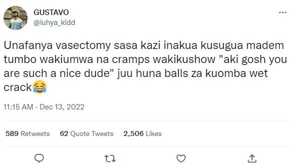 Gustavo luhya_kidd unafanya vasectomy sasa kazi inakua kusugua madem tumbo wakiu