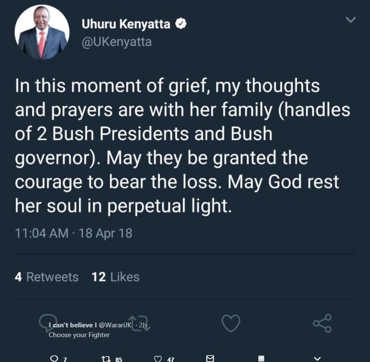 Uhuru kenyatta ukenyatta in this moment of grief, my thoughts and prayers are wi