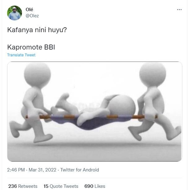 Olé olez kafanya nini huyu? kapromote bbi translate tweer 246 pm mar 31, twitter