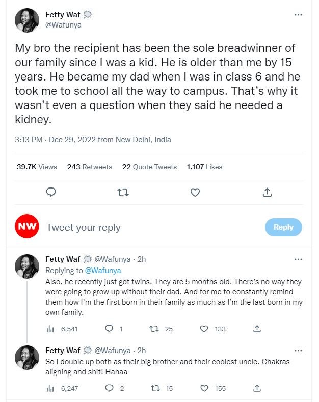 Fetty waf wafunya my bro the recipient has been the sole breadwinner of our fami