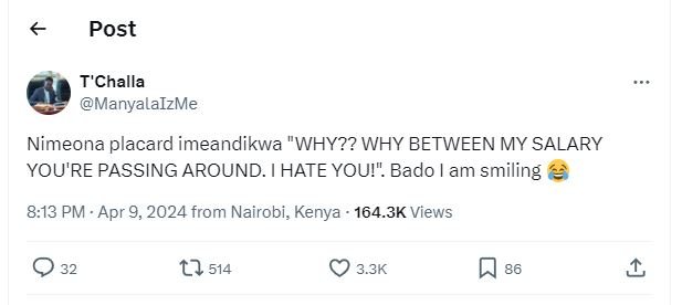 Post t'challa manyalaizme nimeona placard imeandikwa why?? why between my salary