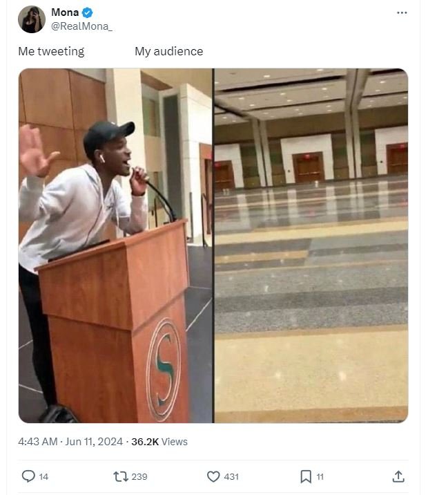 Mona realmona me 'tweeting my audience 4.43 am jun 11, 36.2k views 014 1l 239 43