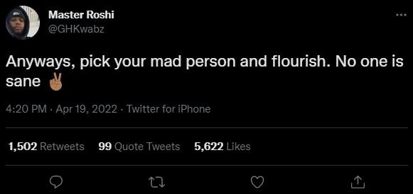 Master roshi ghkwabz anyways, pick your mad person and flourish. no one is sane