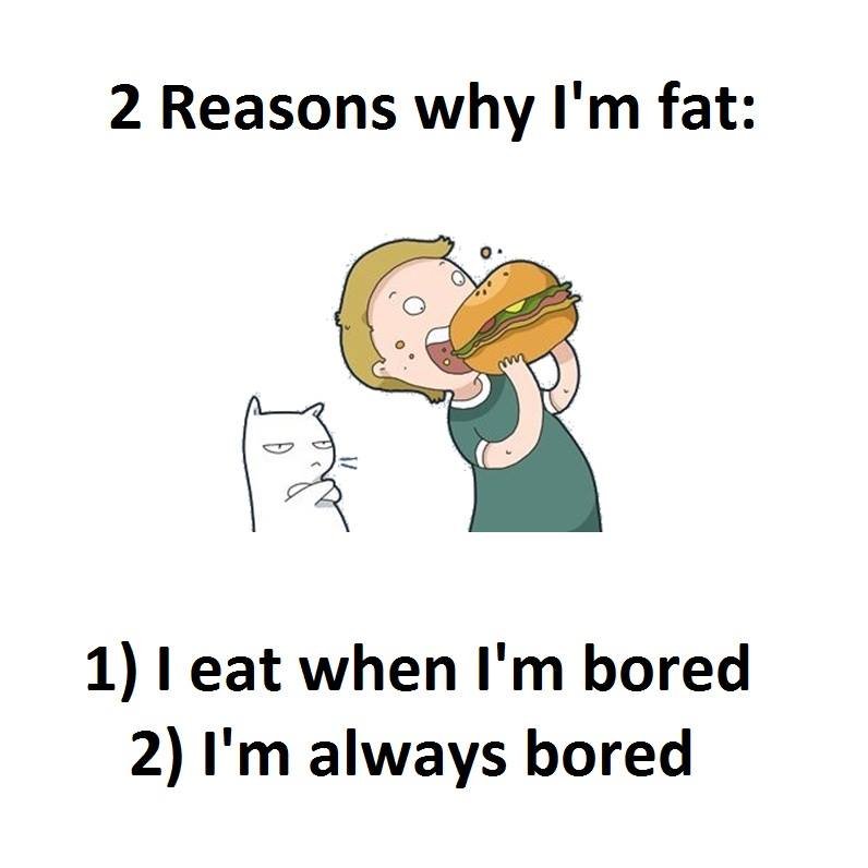 2 reasons why i'm fat 1 l eat when i'm bored 2 i'm always bored