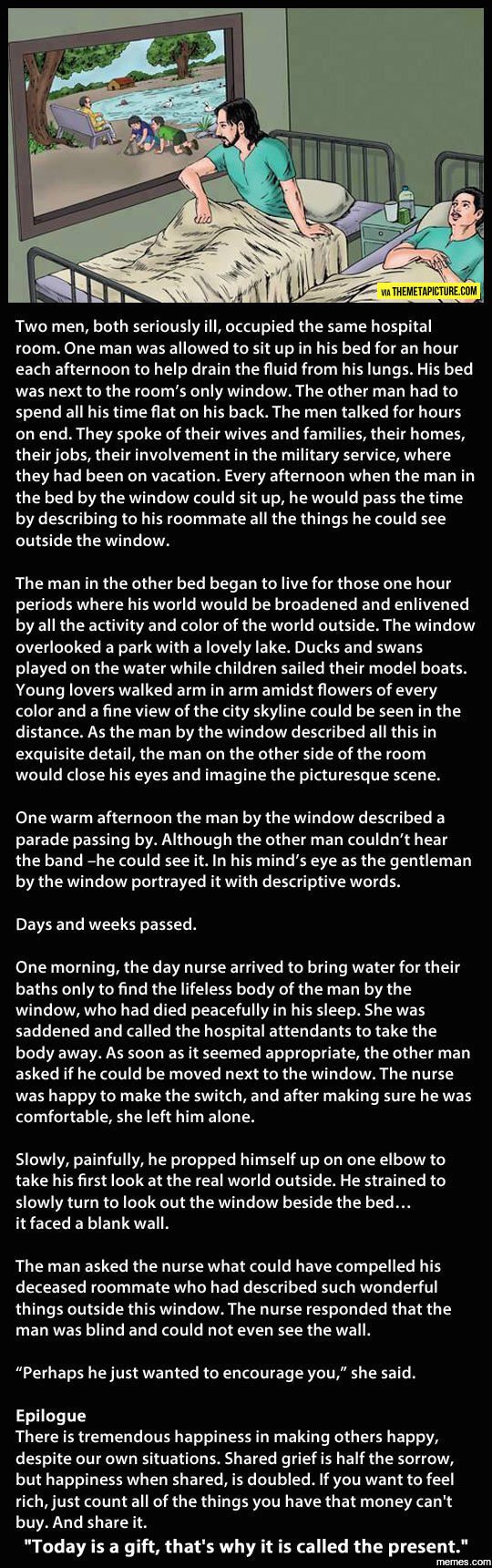 Via themetapicturecom two men, both seriously ill, occupied the same hospital ro