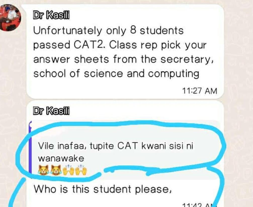 Dr kasi unfortunately only 8 students passed cat2 class rep pick your answer she