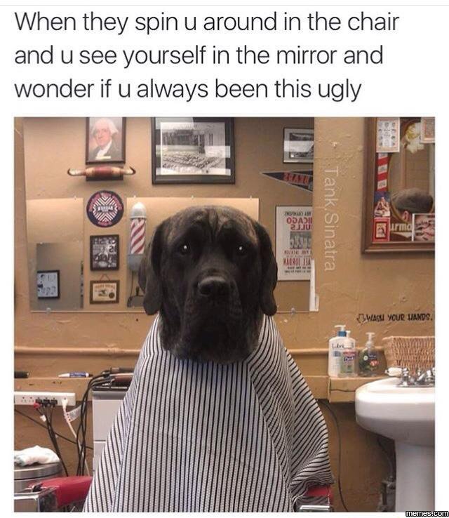 When they spin u around in the chair and u see yourself in the mirror and wonder