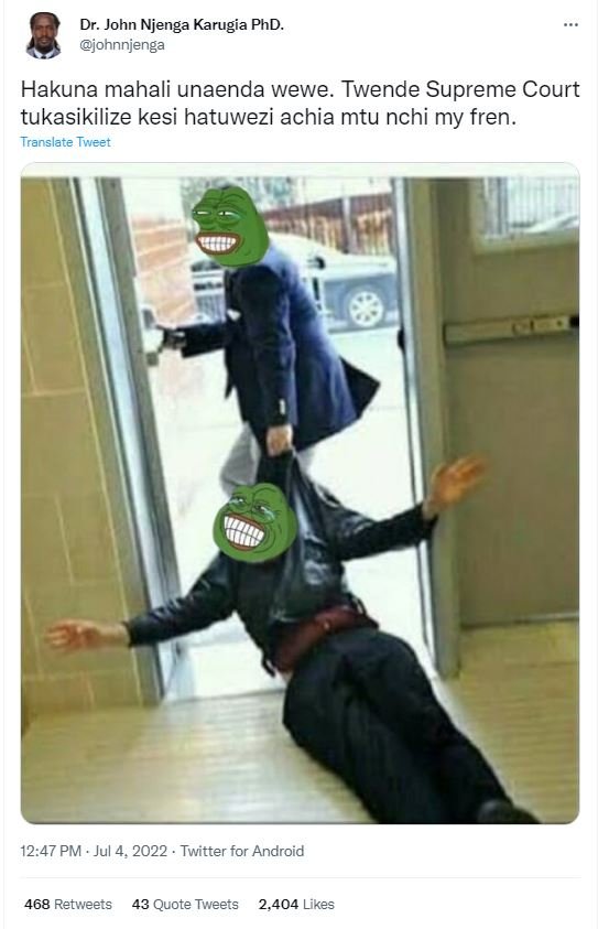 Dr. john njenga karugia phd. johnnjenga hakuna mahali unaenda wewe. twende supre