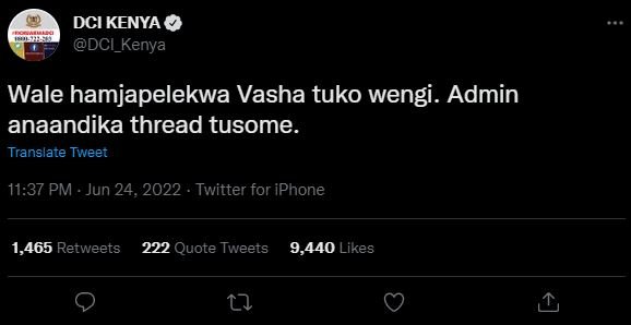 Dci kenya dci_kenya wale hamjapelekwa vasha tuko wengi. admin anaandika thread t