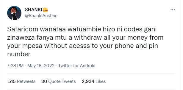 Shanki shankiaustine safaricom wanafaa watuambie hizo ni codes gani zinaweza fan
