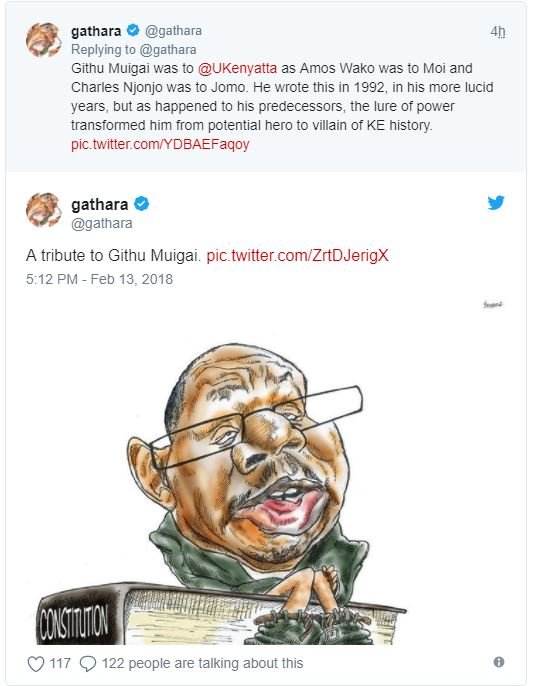 Gathara gathara replying to gathara githu muigai was 10 ukenyatta as amos wako w