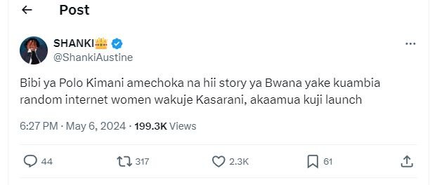 Post shanki shankiaustine bibi ya polo kimani amechoka na hii story ya bwana yak