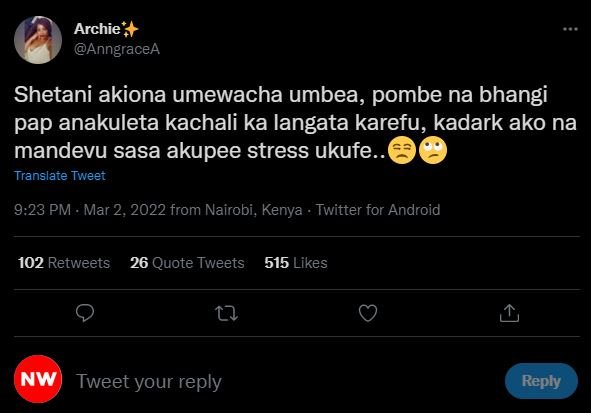 Archie AnngraceA Shetani akiona umewacha umbea, pombe na bhangi pap anakuleta ka