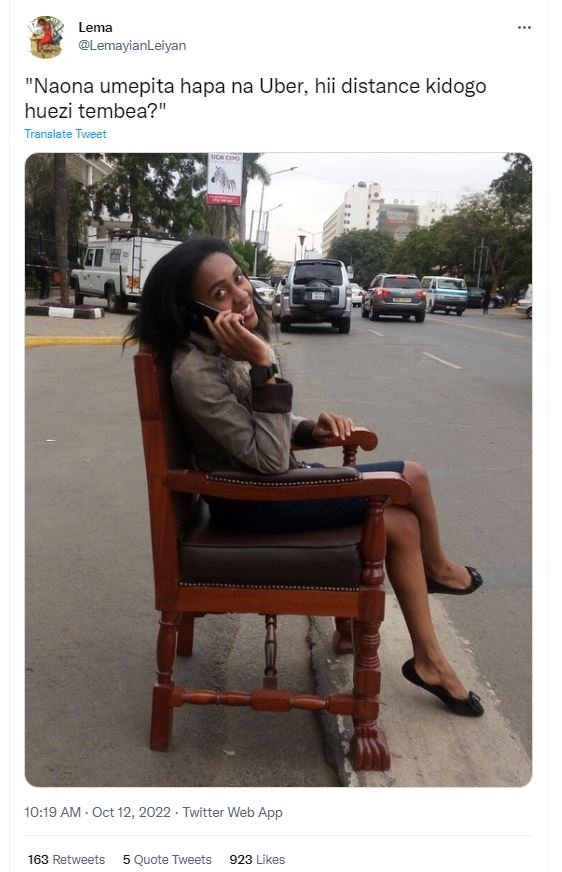 Lema lemayianleiyan 'naona umepita hapa na uber, hii distance kidogo huezi tembe
