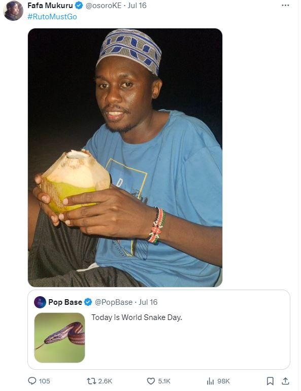 Fafa mukuru osoroke jul 16 rutomustgo pop base popbase jul 16 today is world sna