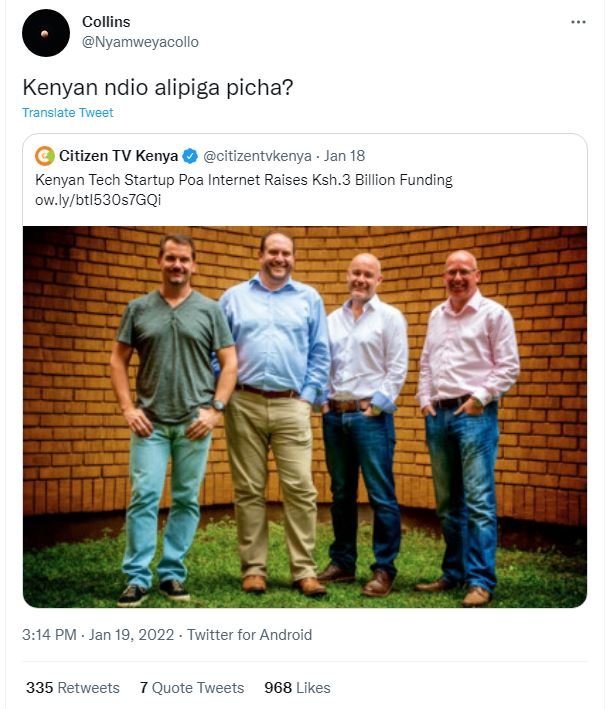 Collins Nyamweyacollo Kenyan ndio alipiga picha? Translate Tweet Citizen TV Keny