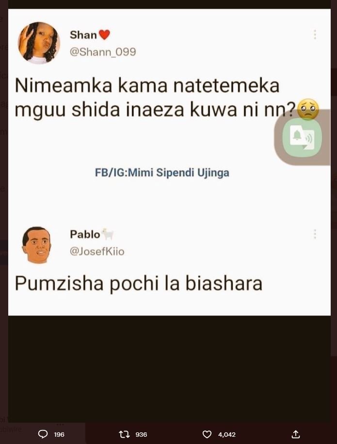 Shan shann_099 nimeamka kama natetemeka mguu shida inaeza kuwa ni nn? fbigmimi s