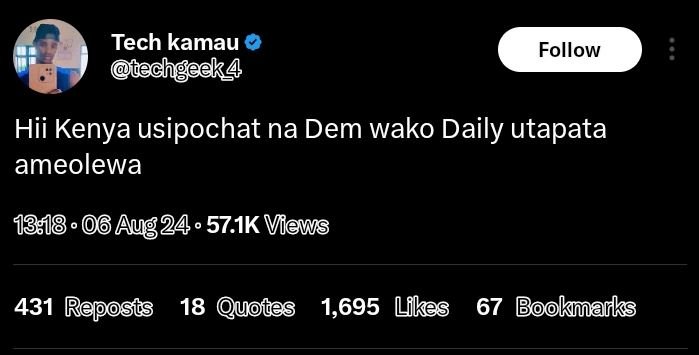 Tech kamau te chgeekg follow hii kenya usipochat na dem wako daily utapata ameol
